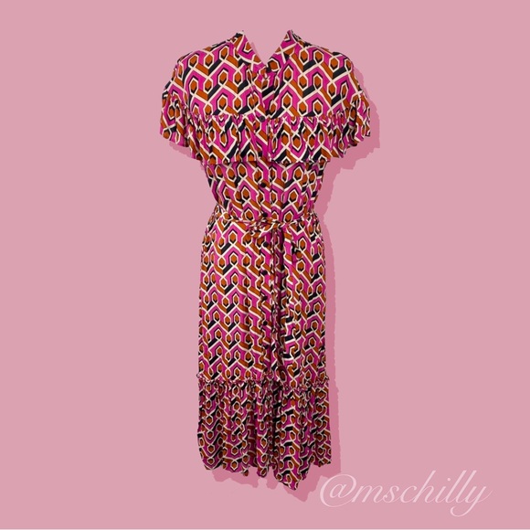 Anthropologie Dresses & Skirts - Anthro Corey Lynn Calter Annabel Geometric Midi Shirtdress Dress Pink Orange S